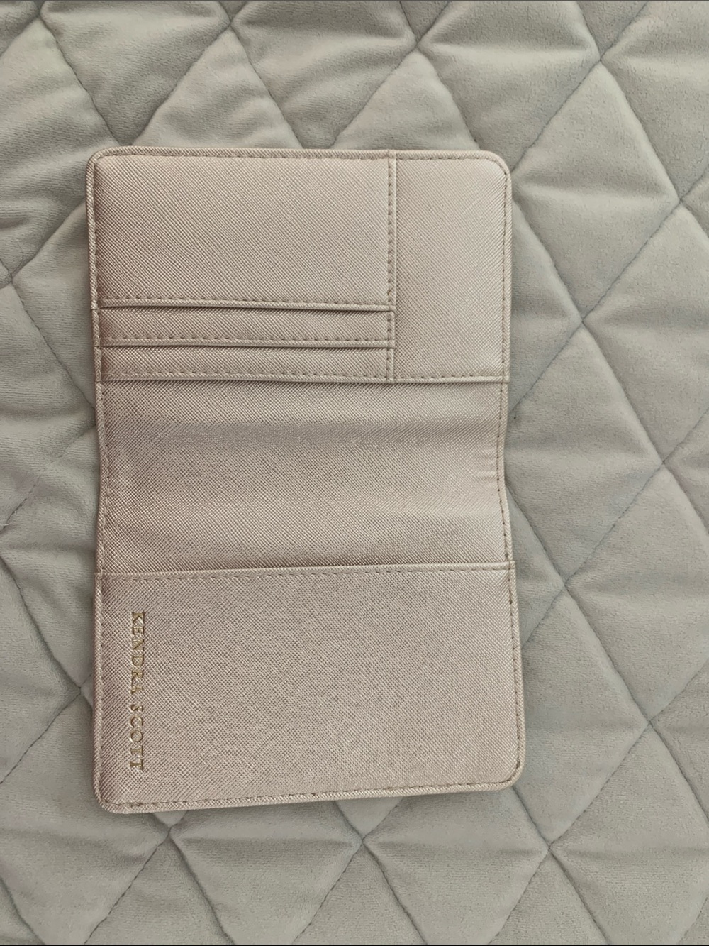 Women's Metallic Rose Gold Passport Wallet with Gold Emblem - Picture 2 of 3